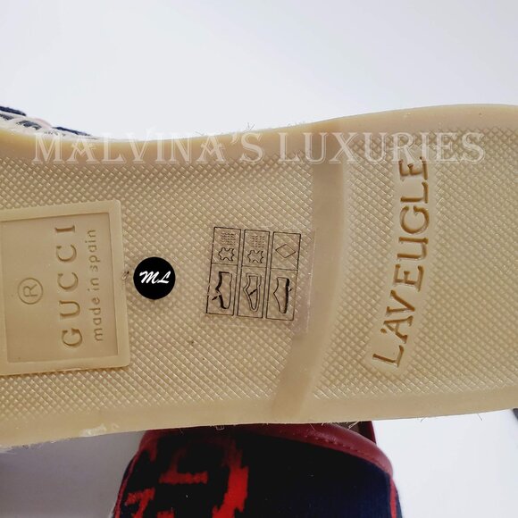 GUCCI SHOES TERRY CLOTH GG LOGO ESPADRILLE FLATS BLUE RED sz IT 36.5 US 6.5 - Picture 16 of 16